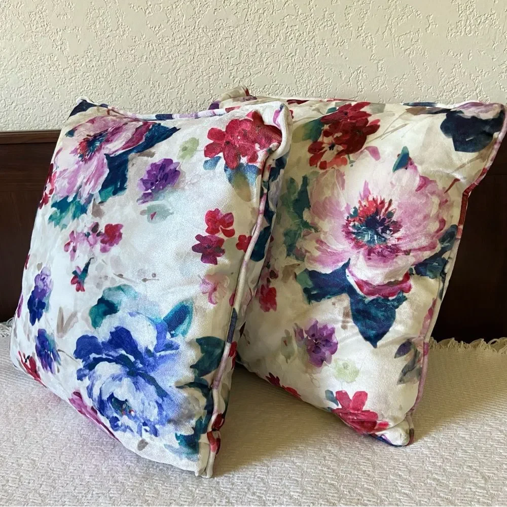 Velvet Floral Decorative Pillows 2pc Set